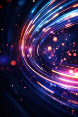 Obraz premium A vibrant swirl of colorful light trails and glowing particles against a dark background, creating a dynamic and energetic visual effect.