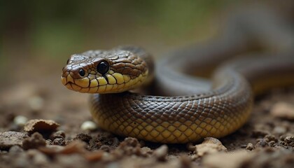 Fototapeta premium Closeup of a Brown Snake on the Ground