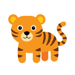 Tiger Vector Art Illustration, Cute Tiger Animal Flat Design