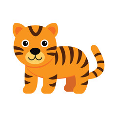 Tiger Vector Art Illustration, Cute Tiger Animal Flat Design