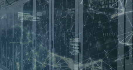 Image of network of connections and data processing over computer servers