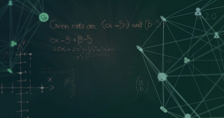 Image of network of connections and data processing over dark background