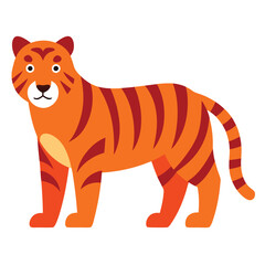 Tiger Vector Art Illustration, Cute Tiger Animal Flat Design