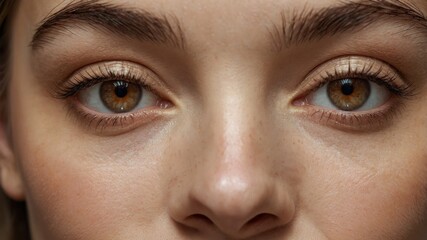 Fototapeta premium Close-up view of captivating brown eyes highlighting natural beauty and detail in soft lighting