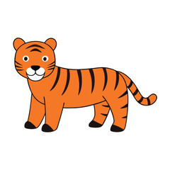Tiger Vector Art Illustration, Cute Tiger Animal Flat Design