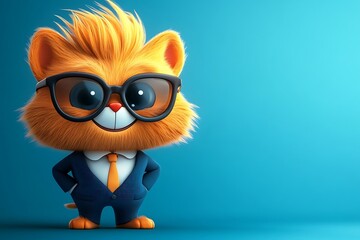 Obraz premium Adorable Orange Furry Boy Character in Suit and Glasses