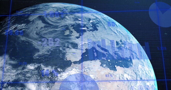 Image of financial data processing over globe - Powered by Adobe