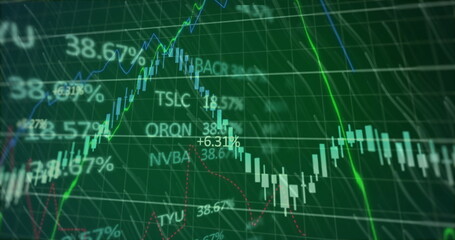 Naklejka premium Image of financial data processing over dark background