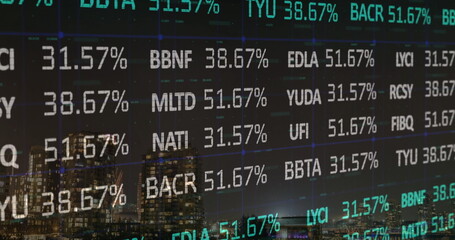 Image of financial data processing over dark background