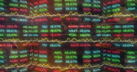 Image of financial data processing over dark background