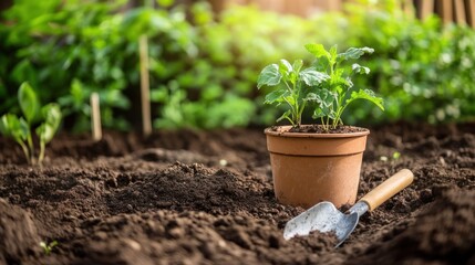Young green seedlings grow in rich soil under sunlight, symbolizing sustainable gardening, organic farming, and environmental care. This image highlights the importance of nurturing plants 