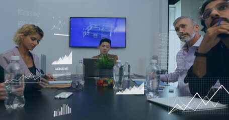 Image of data processing over diverse business people in office