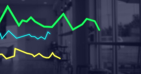 Image of lines and data processing over office