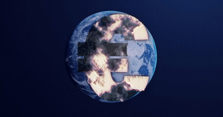 Image of euro currency sign data processing over globe