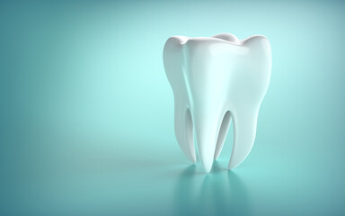 Tooth isolated on light blue background. 3D illustration