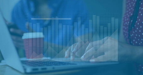 Image of financial data processing over african american businessman in office