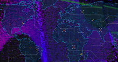 Image of digital data processing over world map