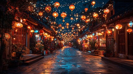 Enchanting Night Street, Lanterns, Asia