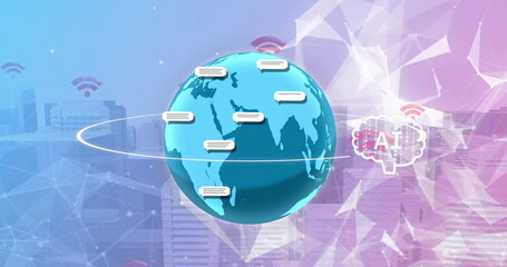 Image of ai data processing over globe