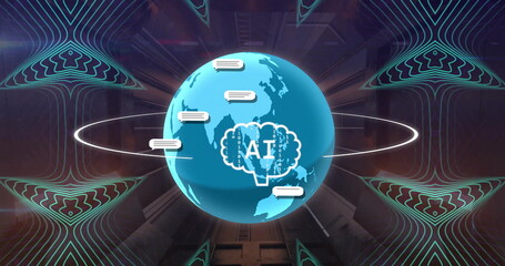 Image of ai data processing over globe