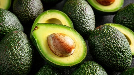 Fresh Avocados Sliced Open Revealing Creamy Green Flesh and Seed