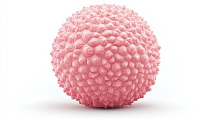 Close-up of a pink textured spherical structure on white background
