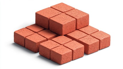 Obraz premium Red Building Bricks Stacked on a White Background for Construction Projects