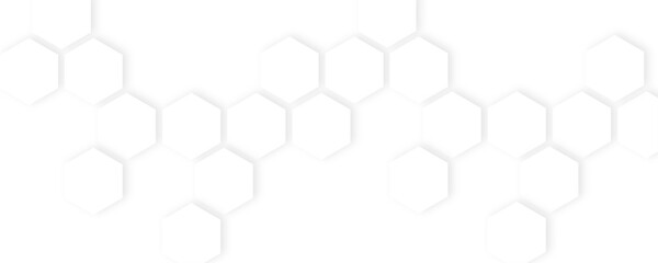 Hexagon abstract technology background. Tech or science concept seamless bright white honeycomb banner design. 