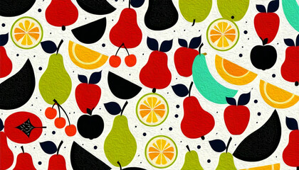 Fototapeta premium Fruit pattern for printing on wall decorations, covers, wallpapers, fabrics. Minimalist shapes. Oil paint