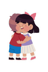 boy and girl characters hugging