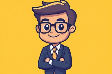 Obraz premium Cartoon Business Manager in Suit with Glasses