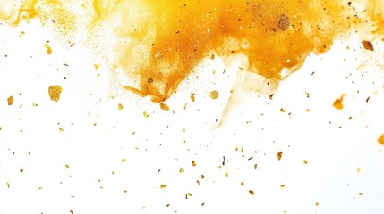 Vibrant Golden Dust Particles Falling on White Background