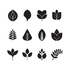 Minimalist leaf icons silhouettes