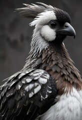 Obraz premium Brownish-gray plumage with distinctive black and white markings on the breast and belly, black rosy finch snow, snowy landscape