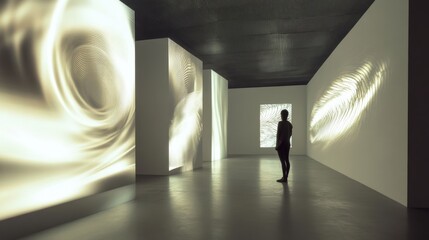 Modern Exhibition Art Gallery With Abstract Paintings