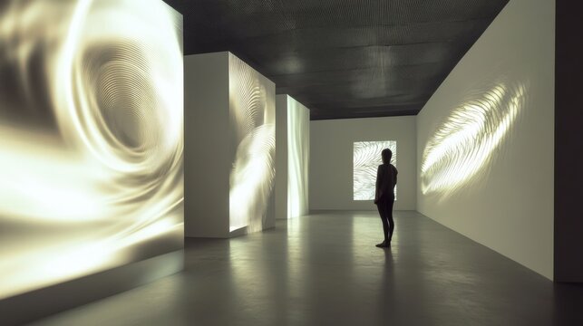 Modern Exhibition Art Gallery With Abstract Paintings