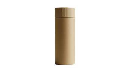 Sleek and minimalist beige sports bottle stands upright on a neutral surface highlighting modern design elements, transparent background