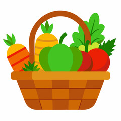 vegetables basket vector with white background