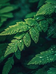 Fototapeta premium Vibrant Fern Leaf with Drops of Rain
