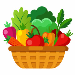 vegetables basket vector with white background