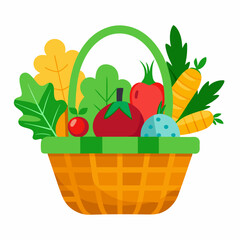 vegetables basket vector with white background