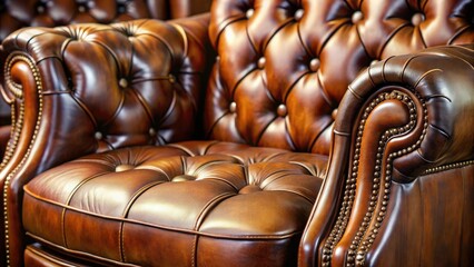 Obraz premium Close-up shot of a luxurious leather armchair with ornate stitching and intricate patterns, opulent, soft