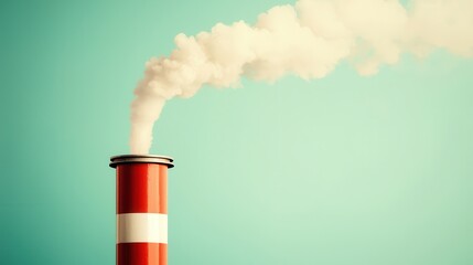 air pollution and pm2.5. Chimney emitting smoke against a turquoise background.