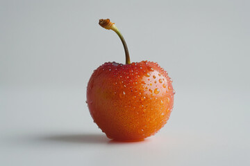 Fresh aki fruit brings vibrant orange color to a white backdrop, covered with glistening water droplets that highlight its smooth texture and natural beauty, creating an appealing visual contrast.