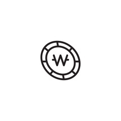 A minimalist line art icon of a coin with the Won symbol (₩), representing South Korean currency or finance.
