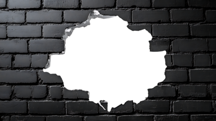 Hole in black brick wall, on transparent background. high resolution PNG file