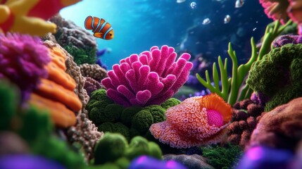 Obraz premium Vibrant Coral Reef with Colorful Fish Underwater Scene