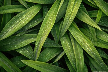 Fototapeta premium Dew-covered Green Leaves Nature Photography Background