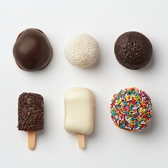 Assorted sweets on white background; delicious treats; food photography; website, blog, or cookbook use