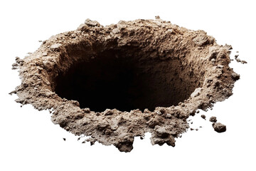 Isolated hole in the ground on a transparent background, high resolution PNG file